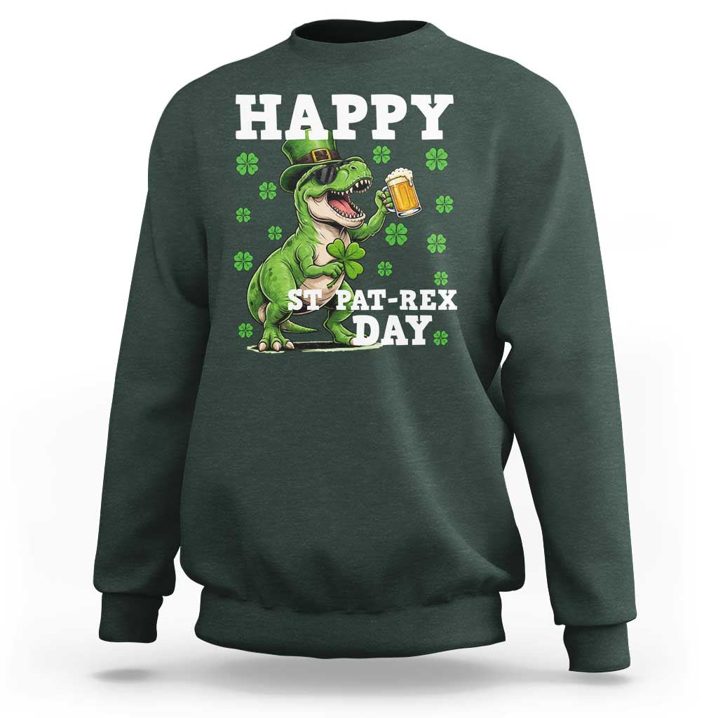 Happy St Pat Rex Day Sweatshirt Funny Dinosaur Drinking Beer
