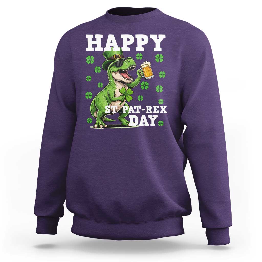 Happy St Pat Rex Day Sweatshirt Funny Dinosaur Drinking Beer