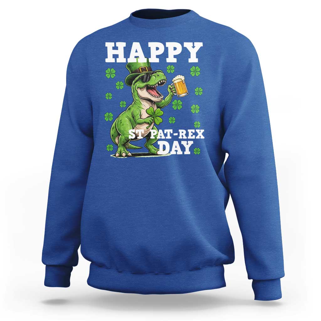 Happy St Pat Rex Day Sweatshirt Funny Dinosaur Drinking Beer