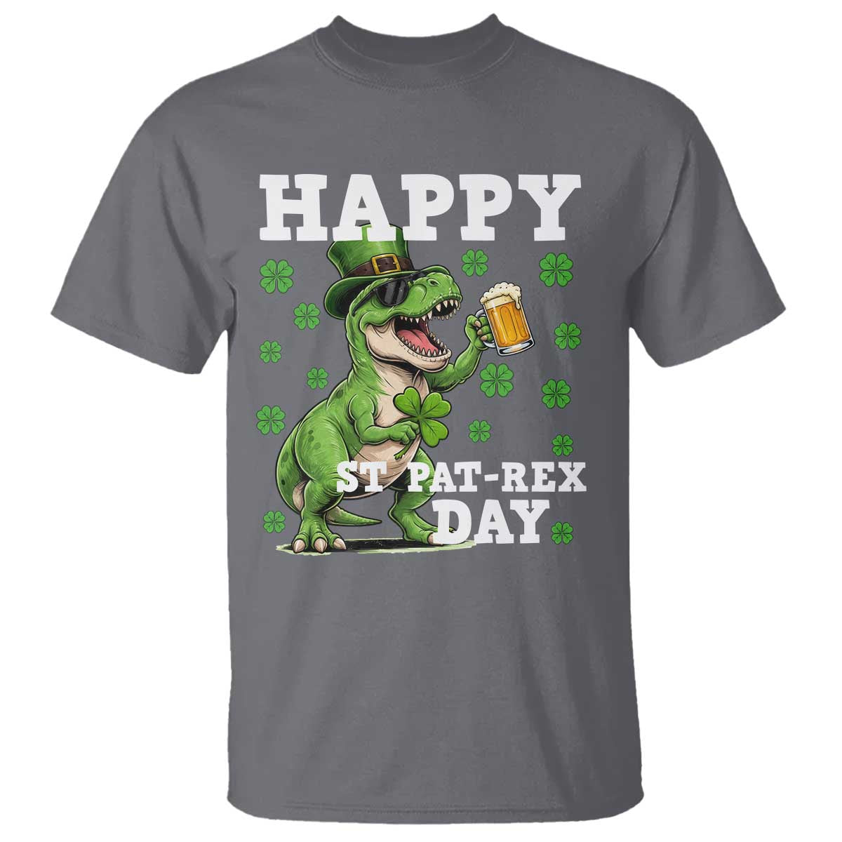 Happy St Pat Rex Day T Shirt Funny Dinosaur Drinking Beer