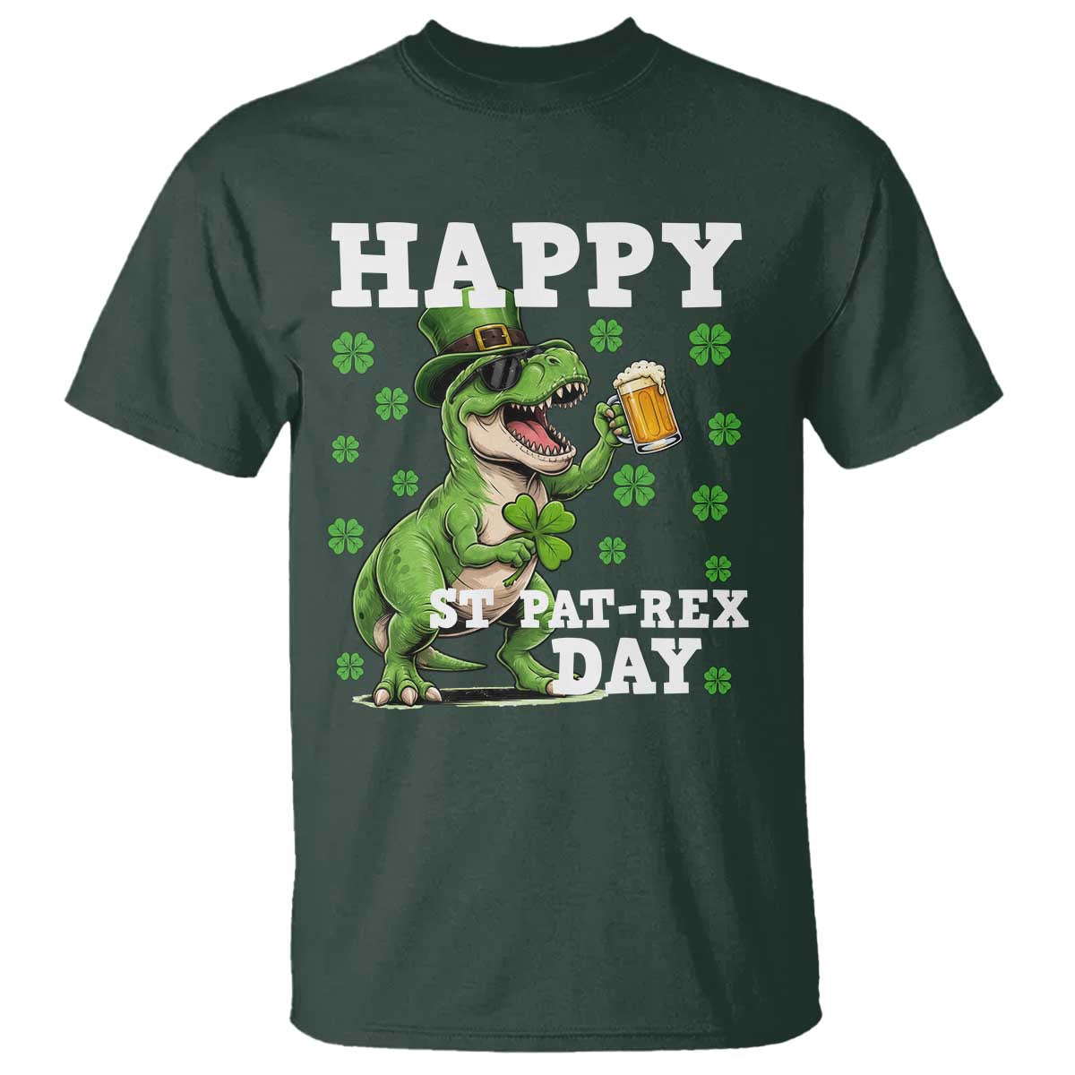 Happy St Pat Rex Day T Shirt Funny Dinosaur Drinking Beer