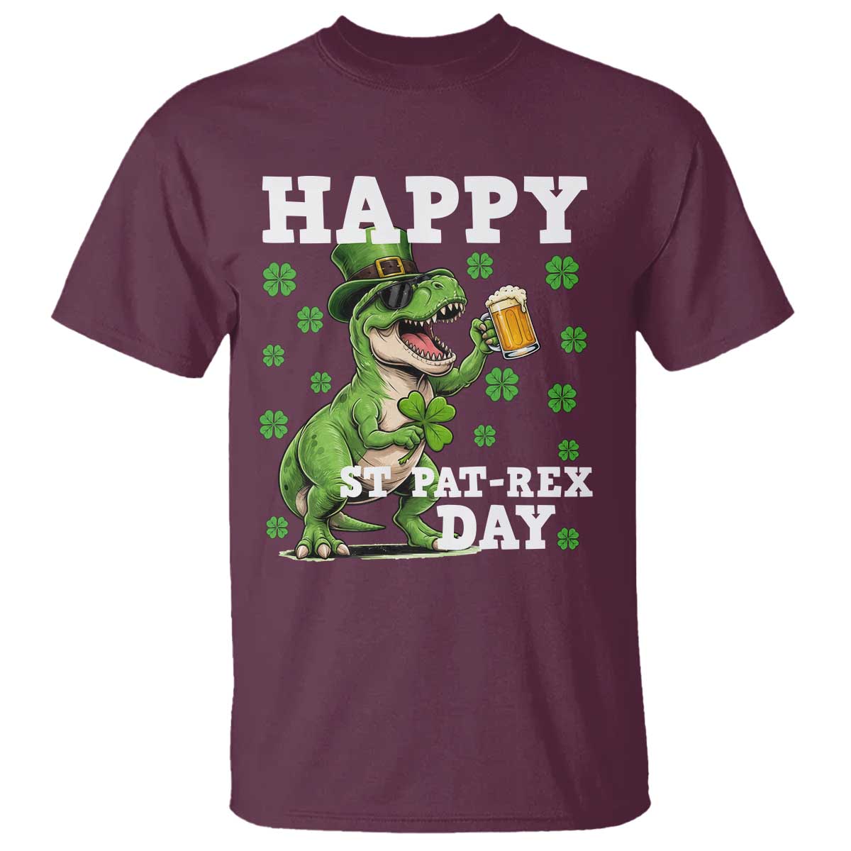 Happy St Pat Rex Day T Shirt Funny Dinosaur Drinking Beer