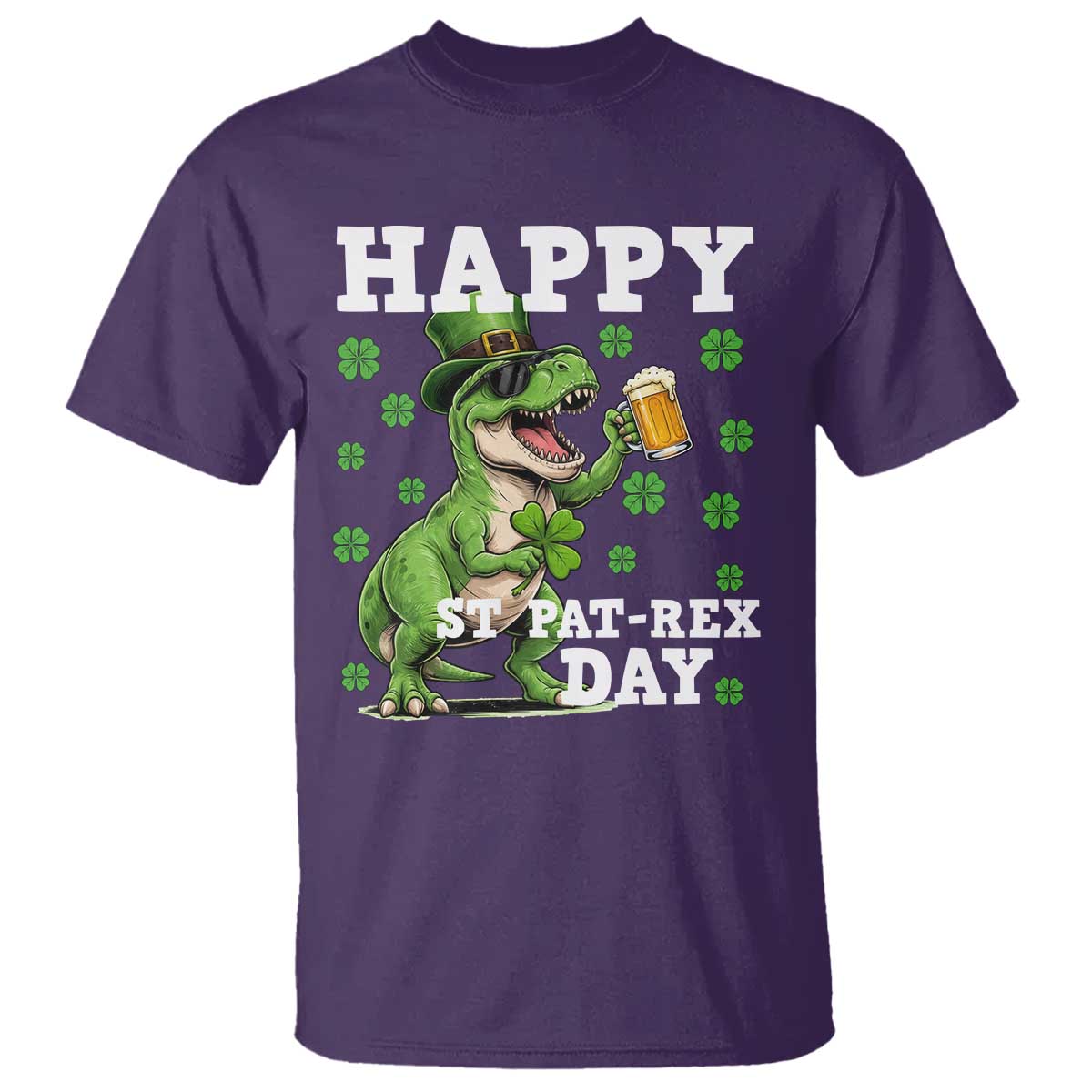 Happy St Pat Rex Day T Shirt Funny Dinosaur Drinking Beer