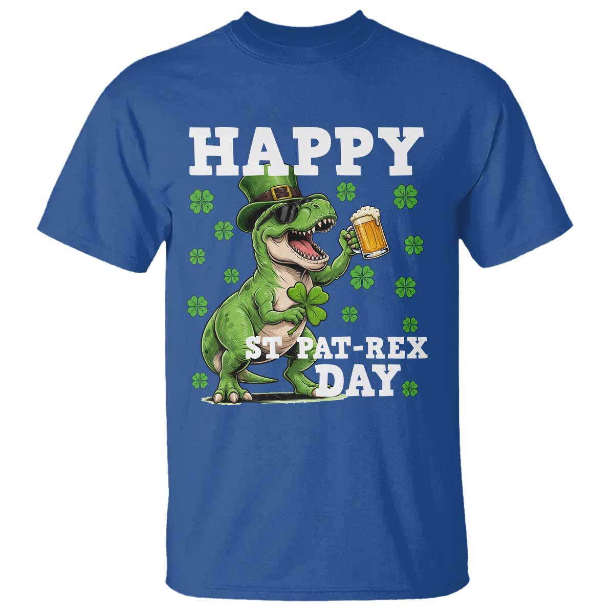 Happy St Pat Rex Day T Shirt Funny Dinosaur Drinking Beer