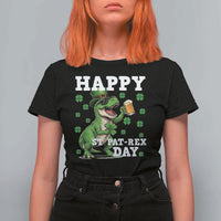 Happy St Pat Rex Day T Shirt For Women Funny Dinosaur Drinking Beer