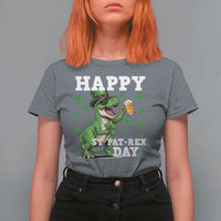 Happy St Pat Rex Day T Shirt For Women Funny Dinosaur Drinking Beer