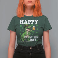 Happy St Pat Rex Day T Shirt For Women Funny Dinosaur Drinking Beer