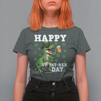 Happy St Pat Rex Day T Shirt For Women Funny Dinosaur Drinking Beer