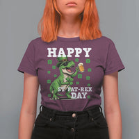 Happy St Pat Rex Day T Shirt For Women Funny Dinosaur Drinking Beer