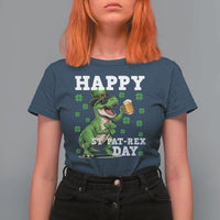 Happy St Pat Rex Day T Shirt For Women Funny Dinosaur Drinking Beer