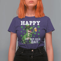 Happy St Pat Rex Day T Shirt For Women Funny Dinosaur Drinking Beer