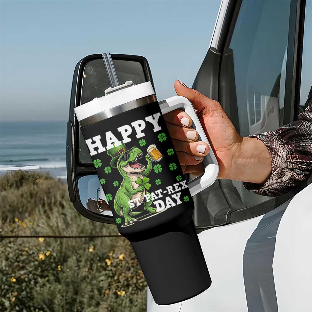 Happy St Pat Rex Day Tumbler With Handle Funny Dinosaur Drinking Beer