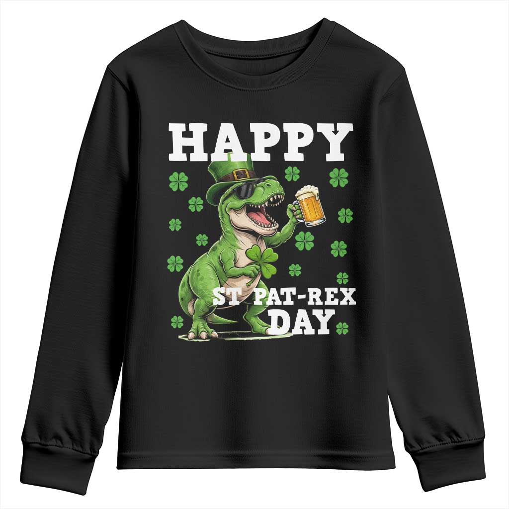 Happy St Pat Rex Day Youth Sweatshirt Funny Dinosaur Drinking Beer