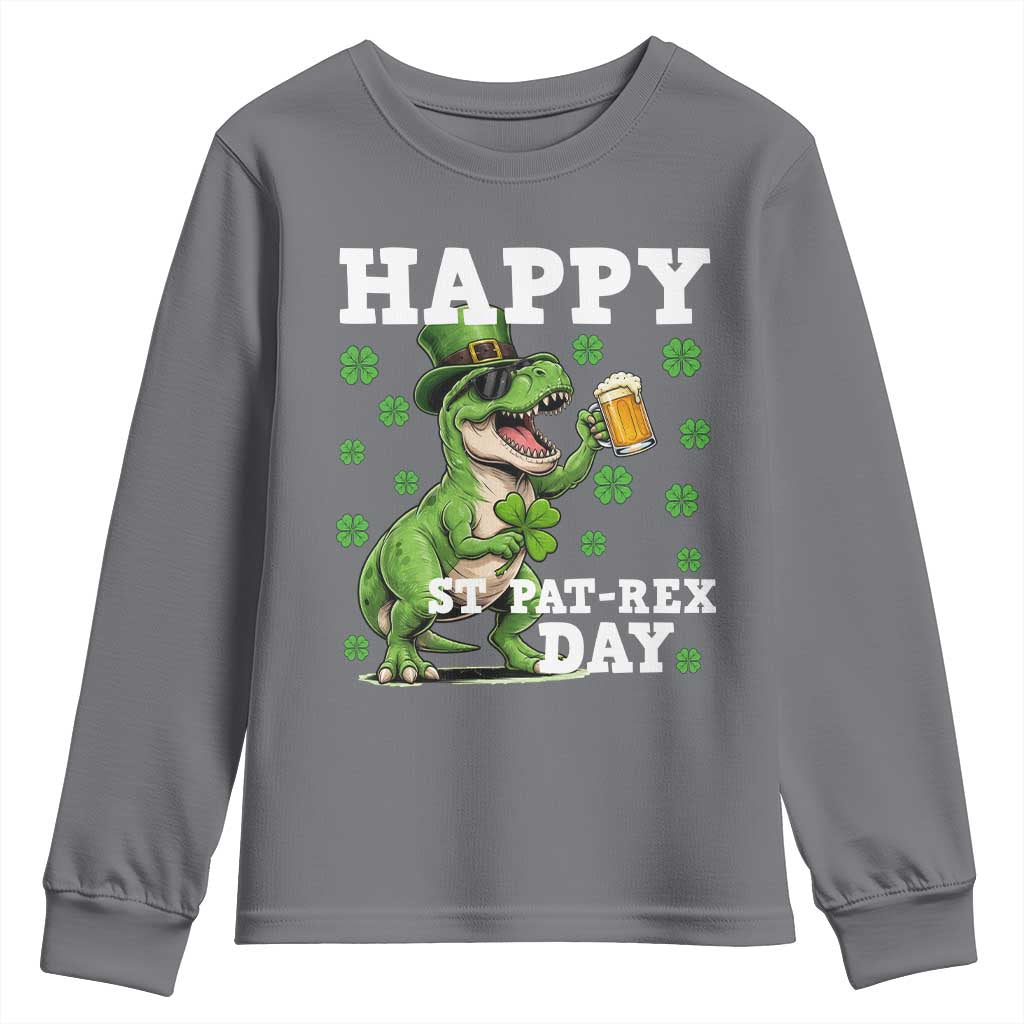 Happy St Pat Rex Day Youth Sweatshirt Funny Dinosaur Drinking Beer