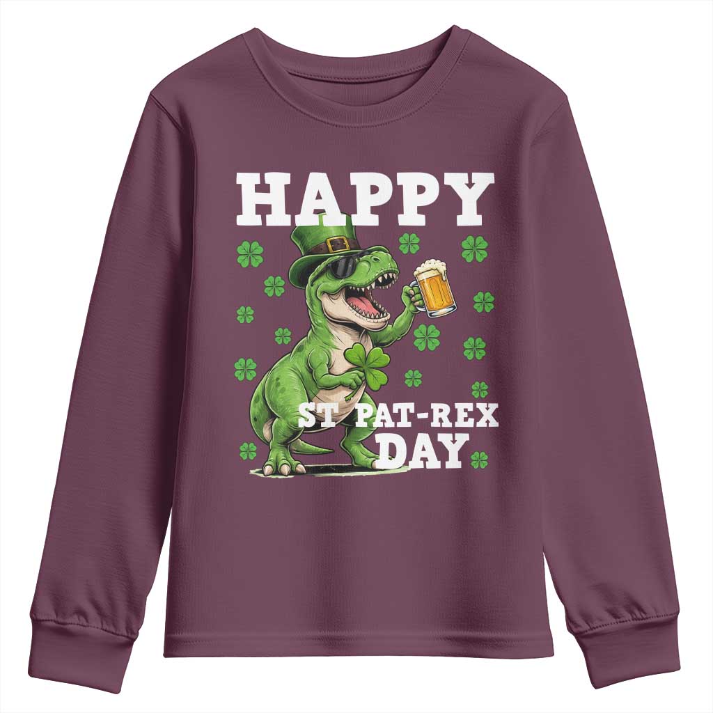 Happy St Pat Rex Day Youth Sweatshirt Funny Dinosaur Drinking Beer