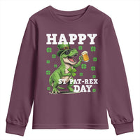 Happy St Pat Rex Day Youth Sweatshirt Funny Dinosaur Drinking Beer