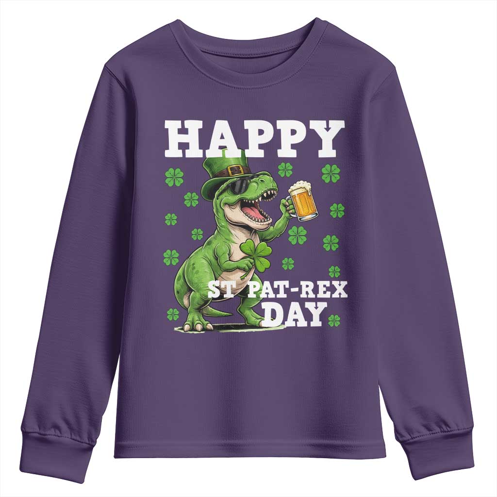 Happy St Pat Rex Day Youth Sweatshirt Funny Dinosaur Drinking Beer