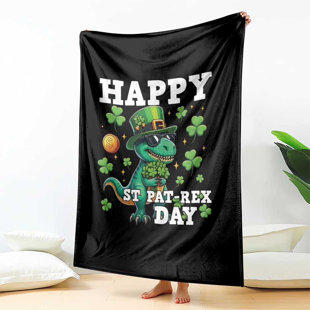 Happy St Pat Rex Day Throw Blanket St Patricks Day Dino Lover