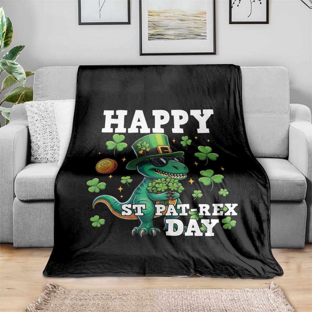 Happy St Pat Rex Day Throw Blanket St Patricks Day Dino Lover