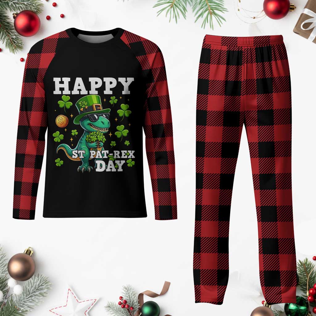 Happy St Pat Rex Day Plaid Pajama Set St Patricks Day Dino Lover