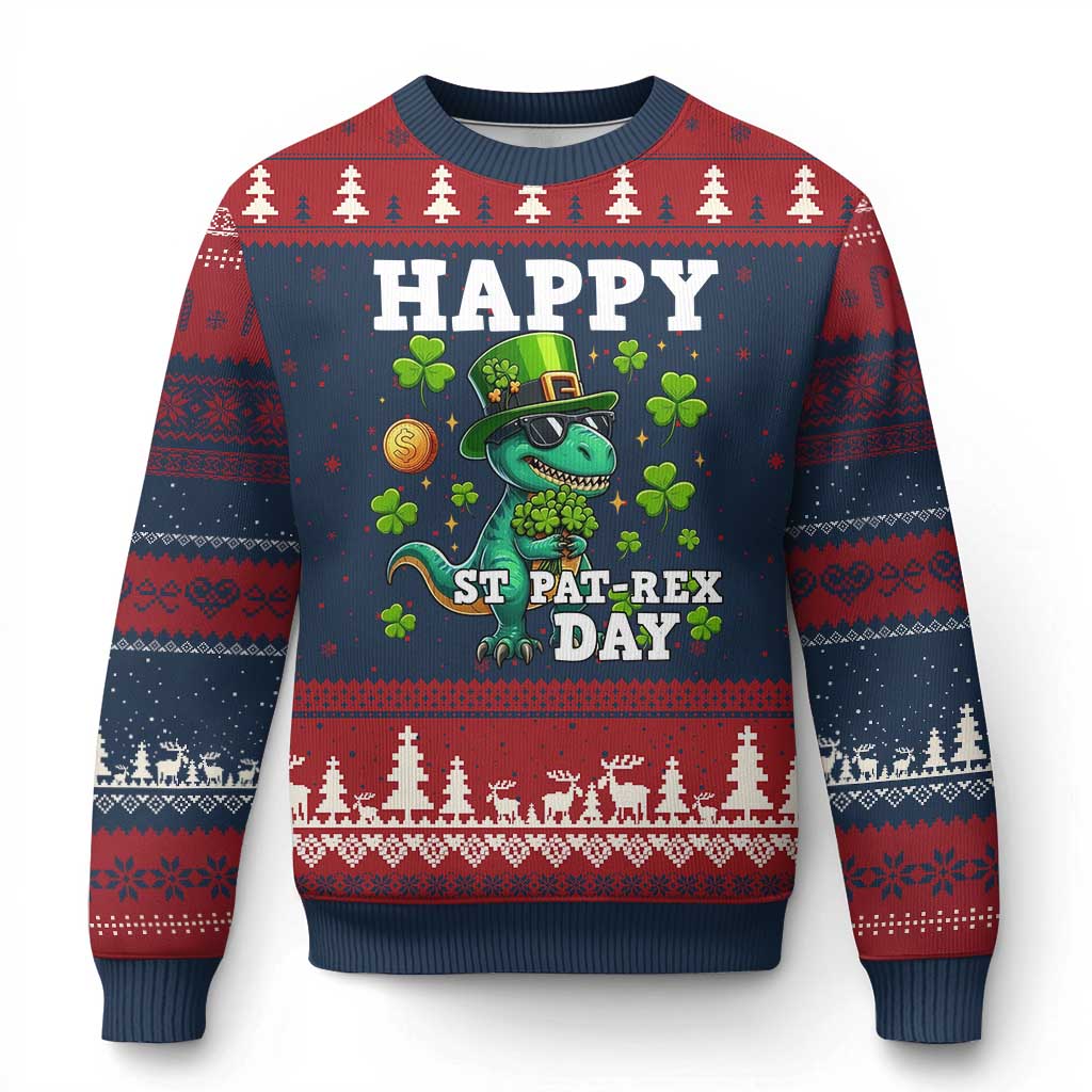 Happy St Pat Rex Day Ugly Christmas Sweater St Patricks Day Dino Lover