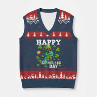 Happy St Pat Rex Day V-Neck Knit Sweater Vest St Patricks Day Dino Lover