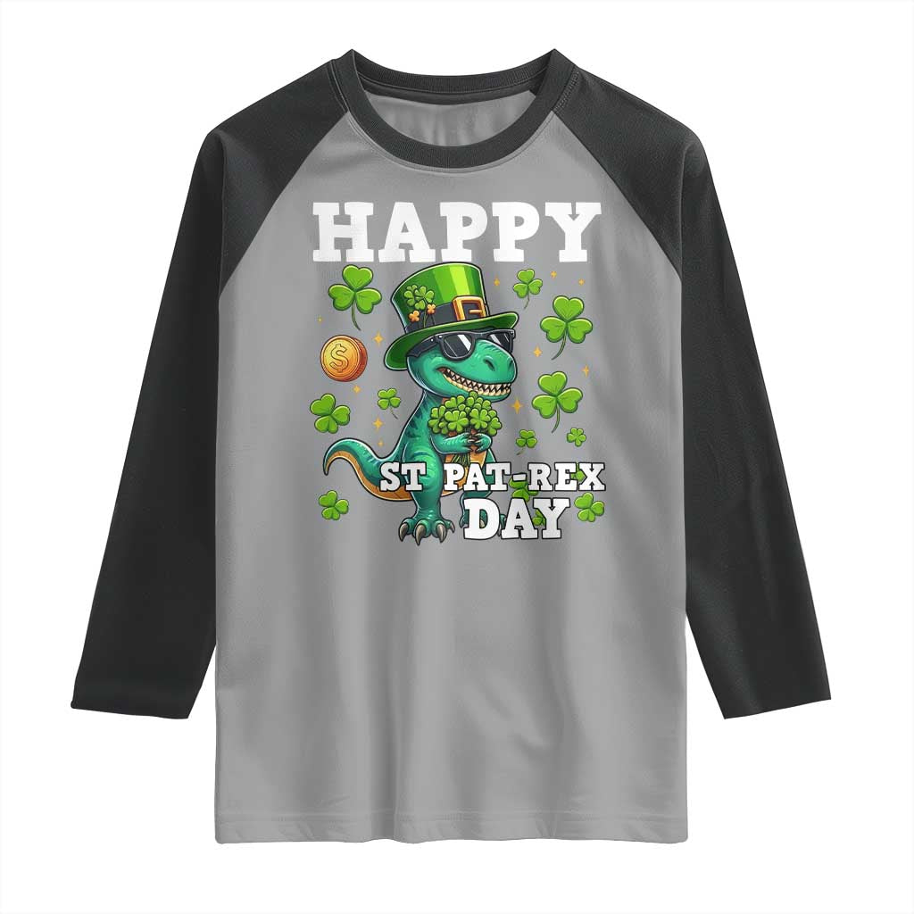 Happy St Pat Rex Day Raglan Shirt St Patricks Day Dino Lover