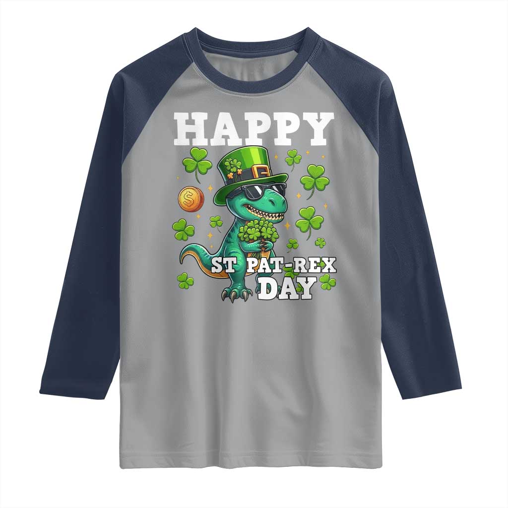 Happy St Pat Rex Day Raglan Shirt St Patricks Day Dino Lover