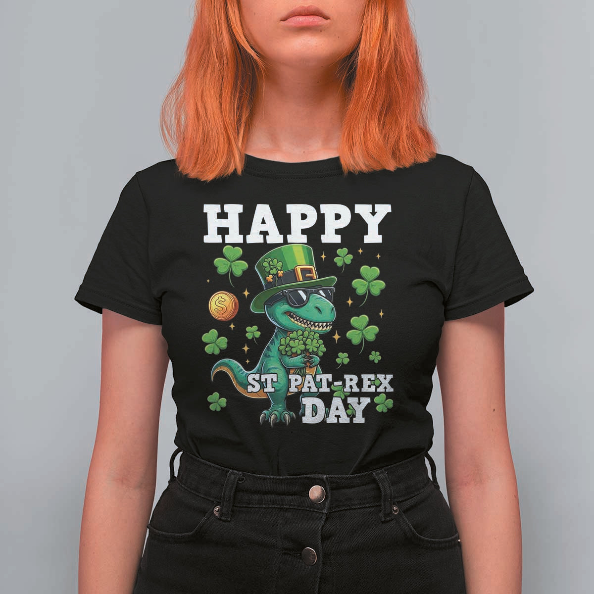Happy St Pat Rex Day T Shirt For Women St Patricks Day Dino Lover