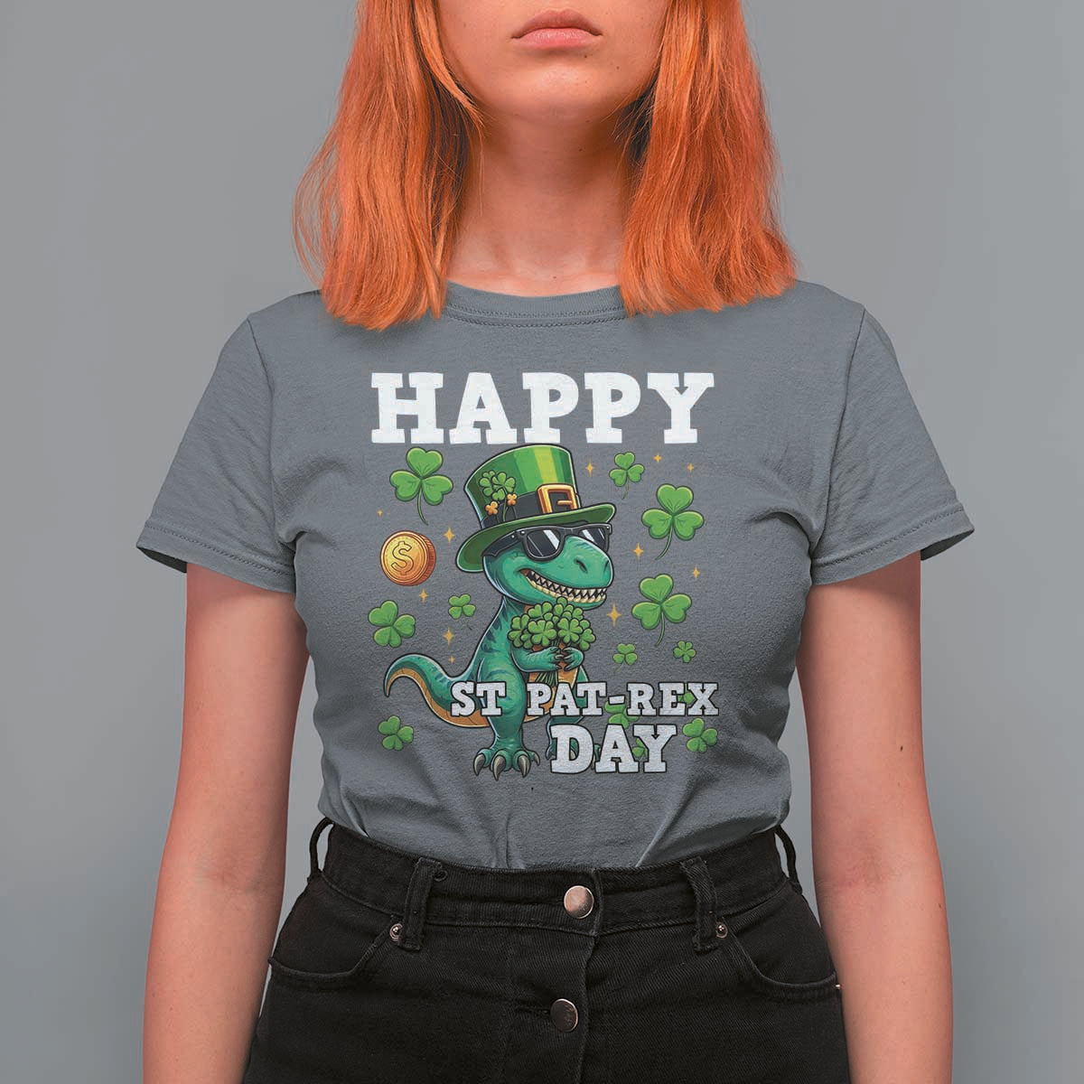 Happy St Pat Rex Day T Shirt For Women St Patricks Day Dino Lover