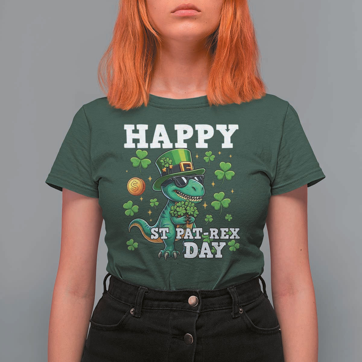 Happy St Pat Rex Day T Shirt For Women St Patricks Day Dino Lover