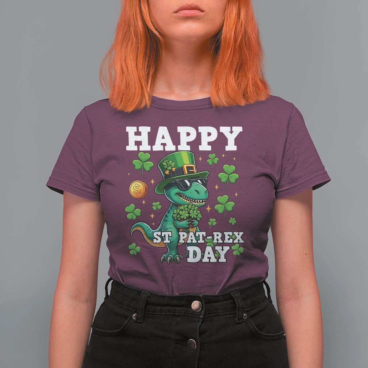 Happy St Pat Rex Day T Shirt For Women St Patricks Day Dino Lover