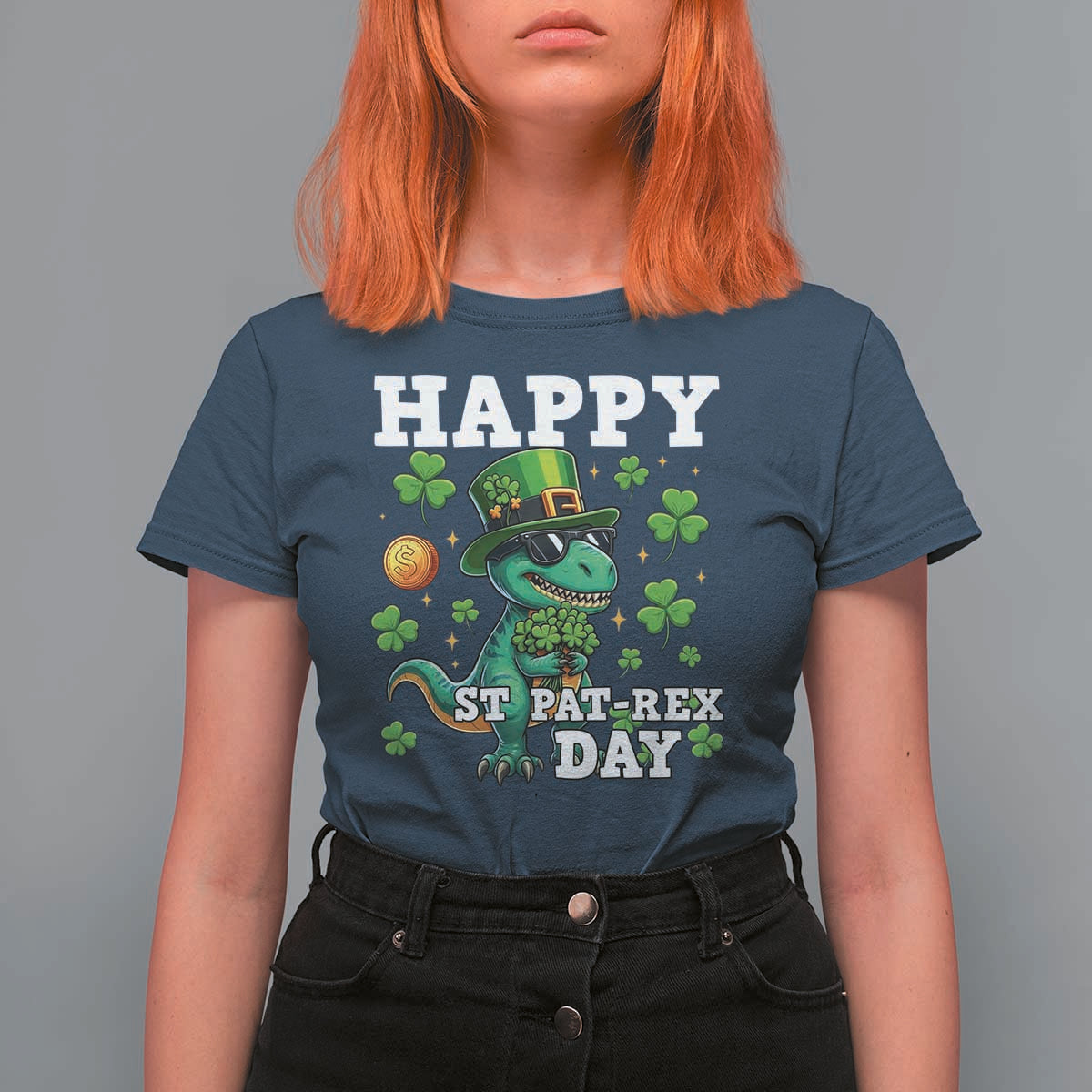 Happy St Pat Rex Day T Shirt For Women St Patricks Day Dino Lover