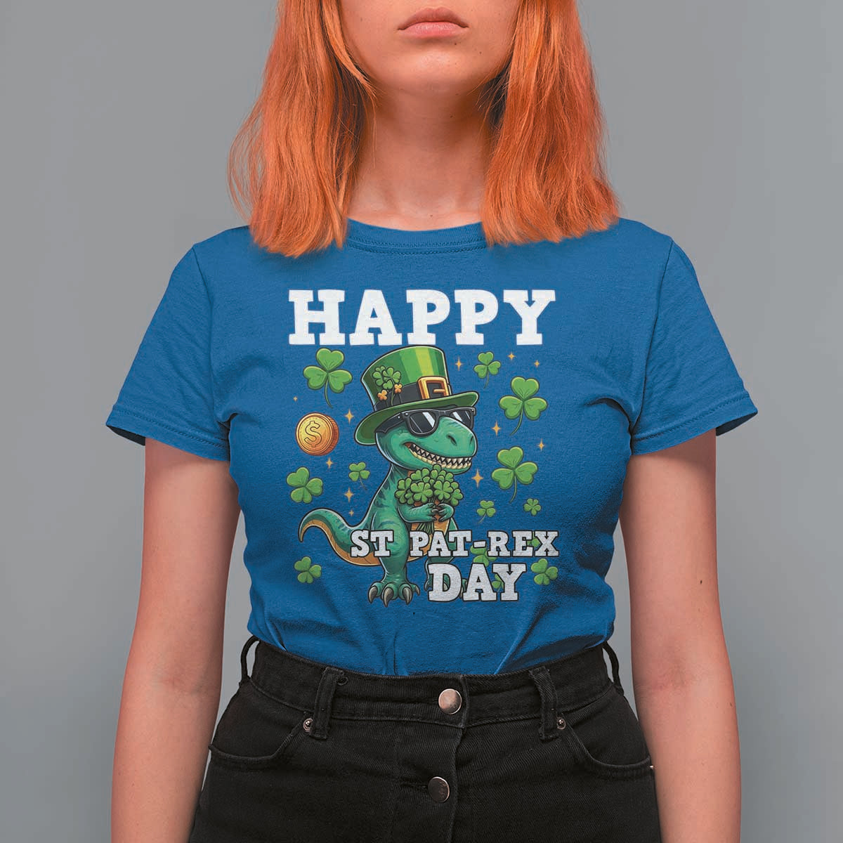 Happy St Pat Rex Day T Shirt For Women St Patricks Day Dino Lover