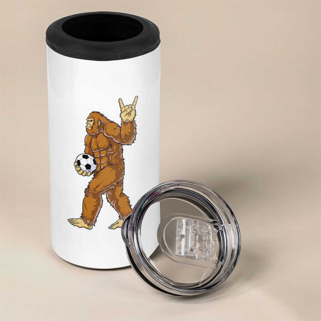 Funny Bigfoot Soccer Player 4 in 1 Can Cooler Tumbler Folklore Cryptid Gift