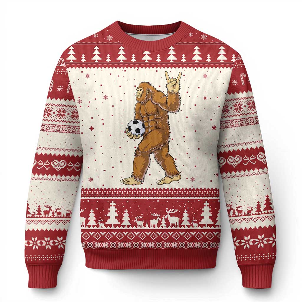 Funny Bigfoot Soccer Player Ugly Christmas Sweater Folklore Cryptid Gift