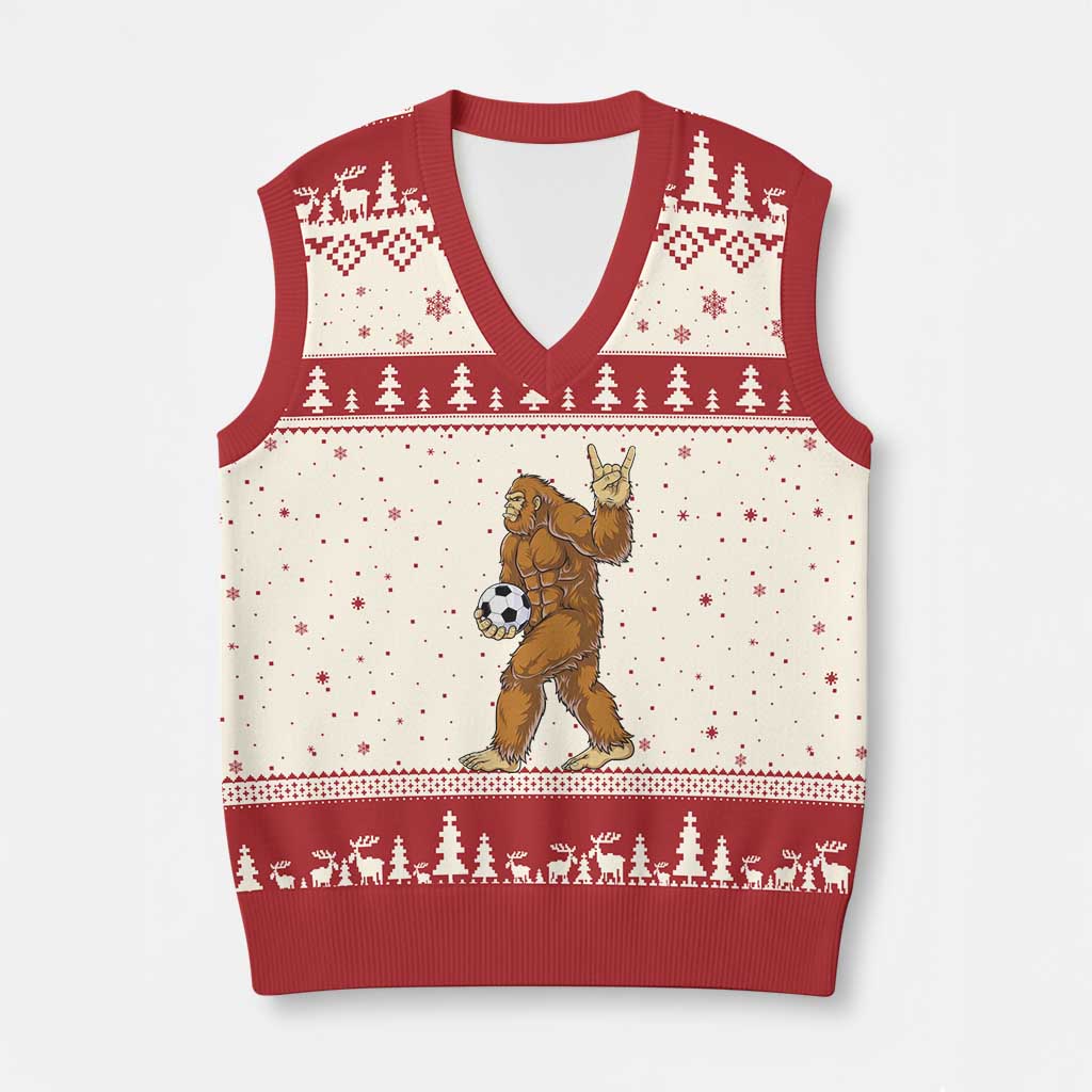 Funny Bigfoot Soccer Player V-Neck Knit Sweater Vest Folklore Cryptid Gift