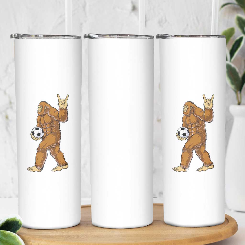 Funny Bigfoot Soccer Player Skinny Tumbler Folklore Cryptid Gift