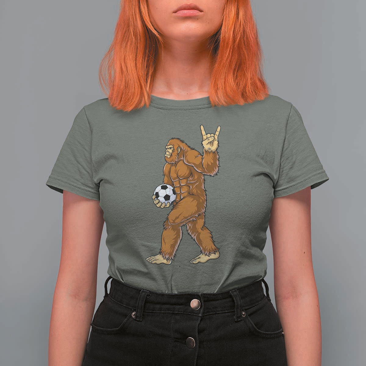 Funny Bigfoot Soccer Player T Shirt For Women Folklore Cryptid Gift