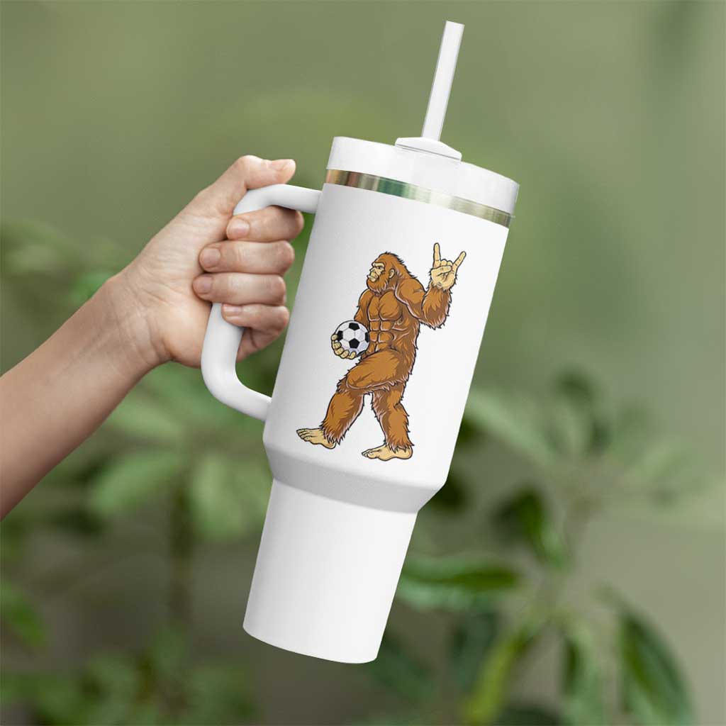 Funny Bigfoot Soccer Player Tumbler With Handle Folklore Cryptid Gift
