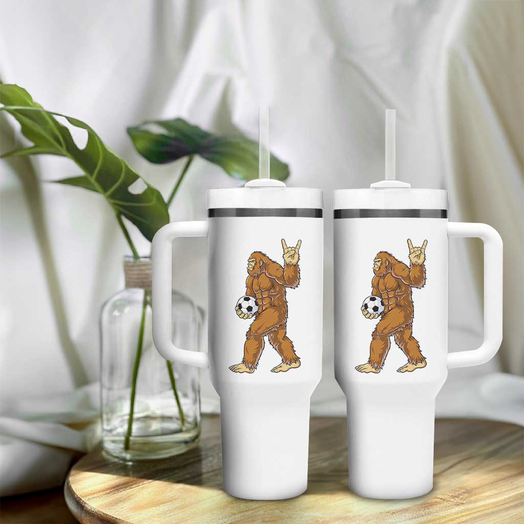 Funny Bigfoot Soccer Player Tumbler With Handle Folklore Cryptid Gift