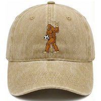 Funny Bigfoot Soccer Player Washed Cotton Baseball Cap Folklore Cryptid Gift