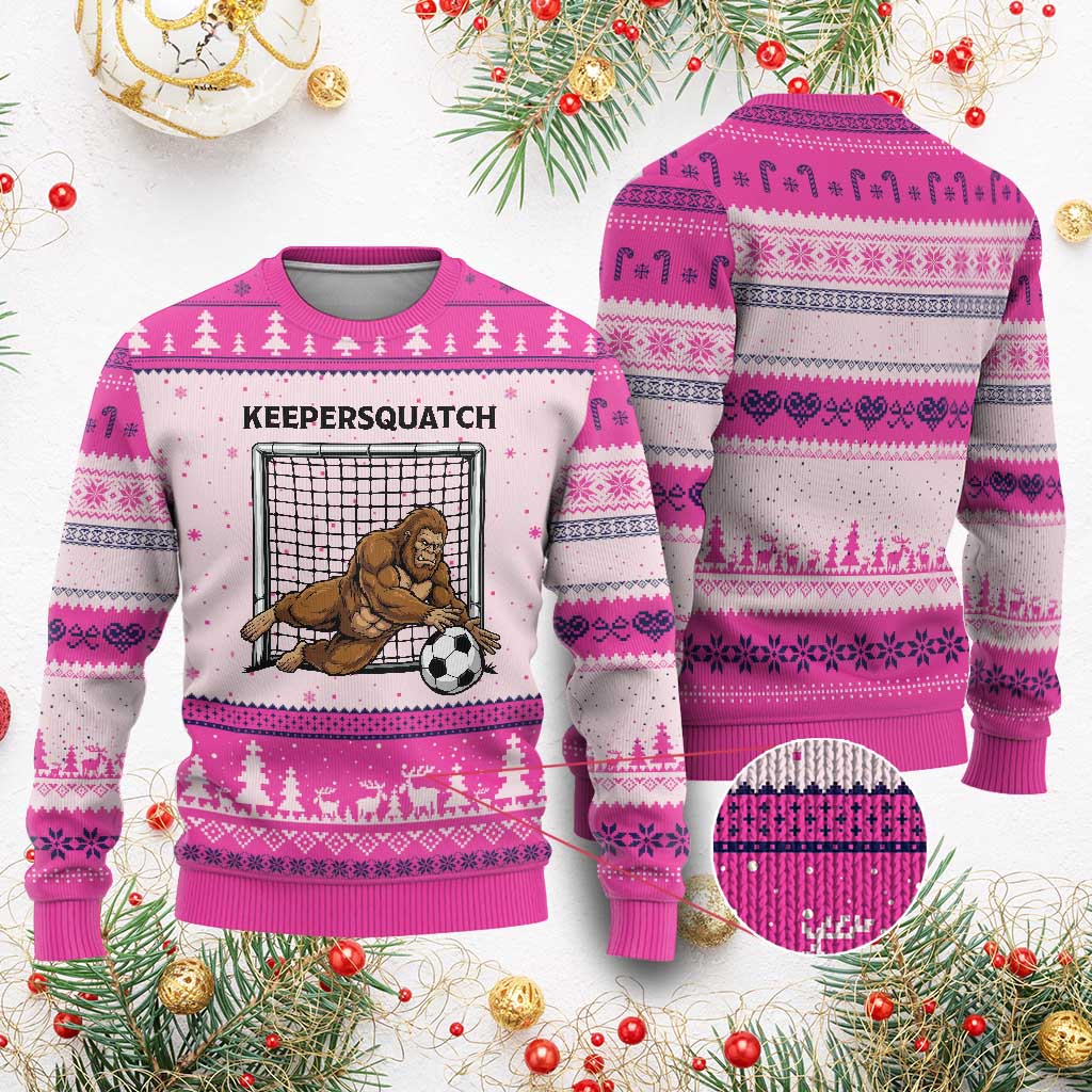 Funny Bigfoot Soccer Goalkeeper Ugly Christmas Sweater Keepersquatch