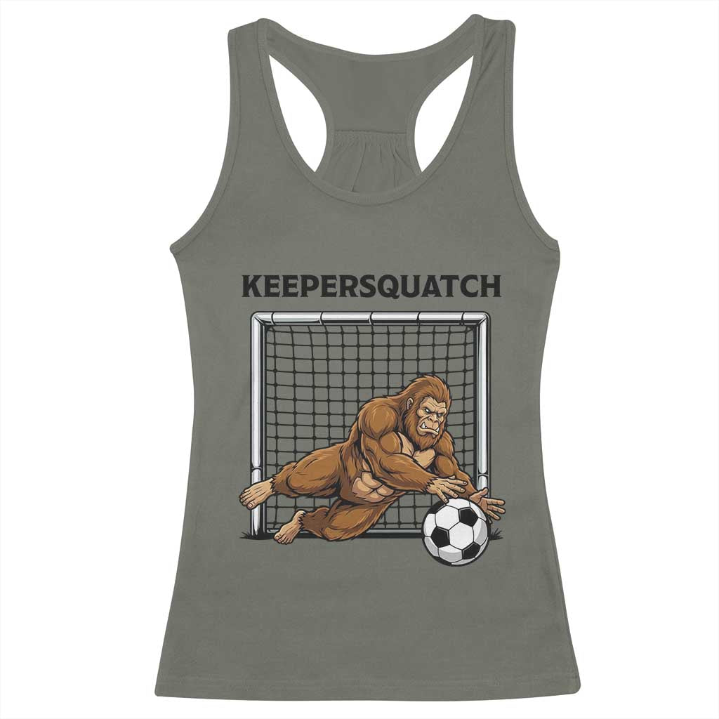 Funny Bigfoot Soccer Goalkeeper Racerback Tank Top Keepersquatch