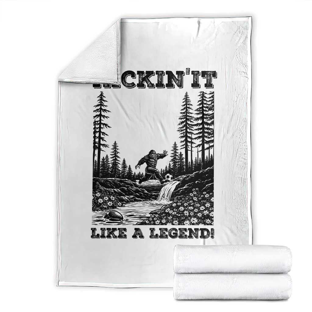 Kickin It Like A Legend Throw Blanket Funny Bigfoot Soccer Player