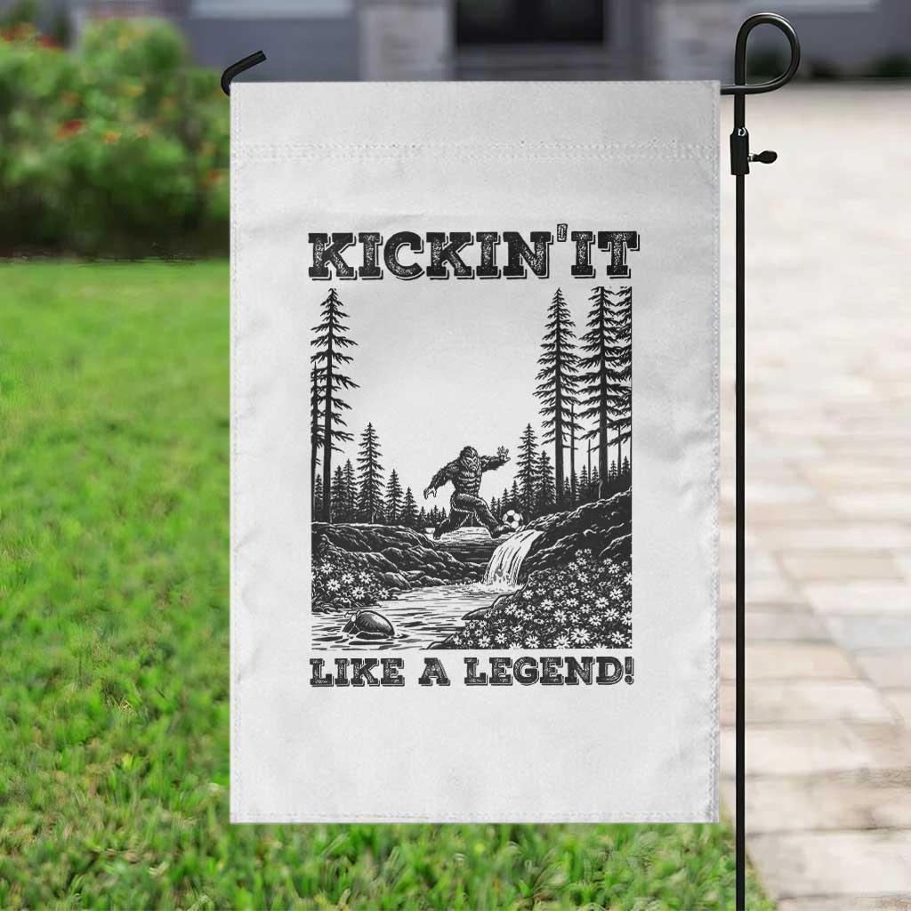Kickin It Like A Legend Garden Flag Funny Bigfoot Soccer Player