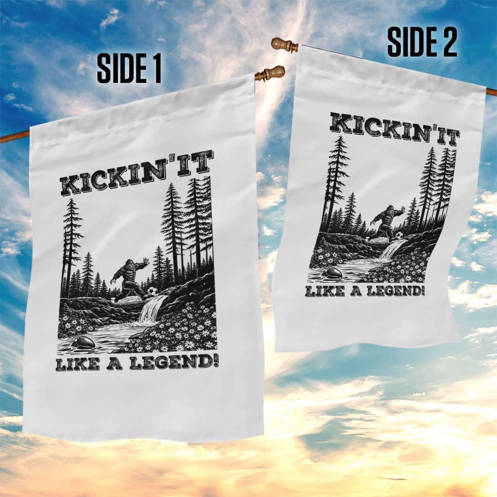 Kickin It Like A Legend Garden Flag Funny Bigfoot Soccer Player