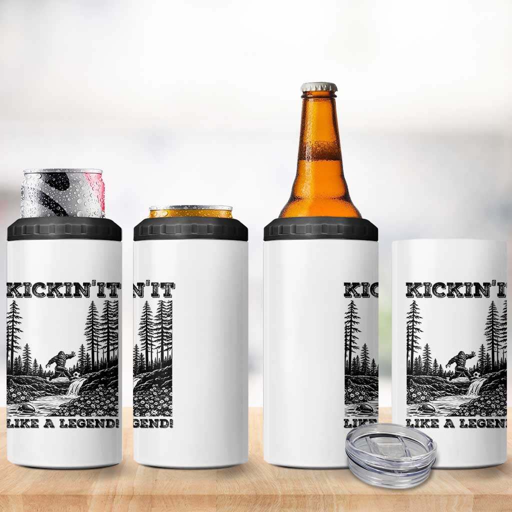 Kickin It Like A Legend 4 in 1 Can Cooler Tumbler Funny Bigfoot Soccer Player