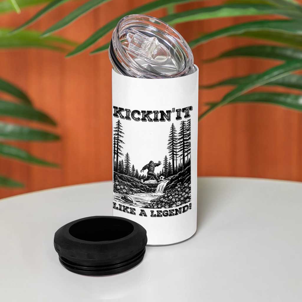 Kickin It Like A Legend 4 in 1 Can Cooler Tumbler Funny Bigfoot Soccer Player