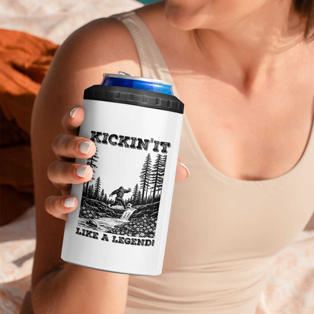 Kickin It Like A Legend 4 in 1 Can Cooler Tumbler Funny Bigfoot Soccer Player